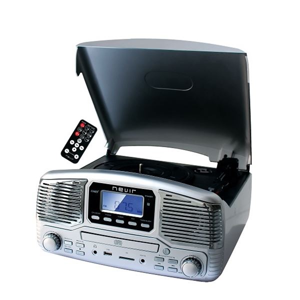 Nevir tocadiscos radio cd usb convertidor retro nvr-812 - NVR-812plata