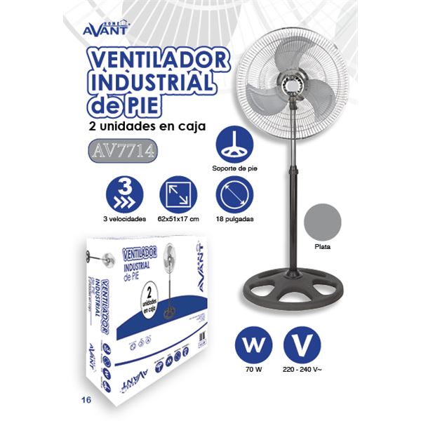 Avant ventilador pie 18" industrial 70w 2un caja av-7714 - AV-7714