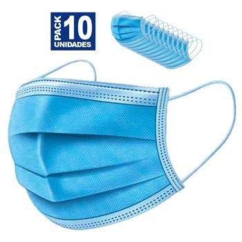 Mascarilla quirgicas 3 capas desechable pack de 10 azul en-150 - EN-150-10