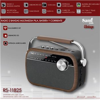 Sami radio clásica marrón ac/dc batería am/fm vintage bt/usb/sd rs-11825 - RS-11825