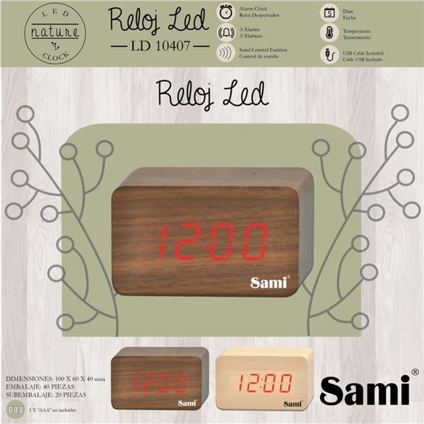Sami despertador led madera ld-10407 - LD-10407