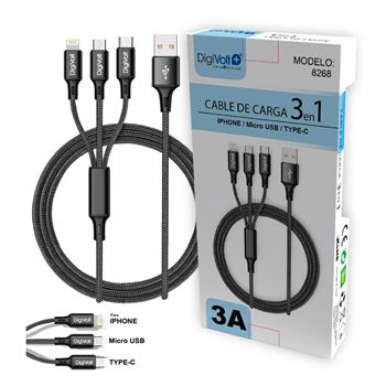 Digivolt cable 3 en 1 micro usb iphone tipo c 3a cb-8268 - CB-8268